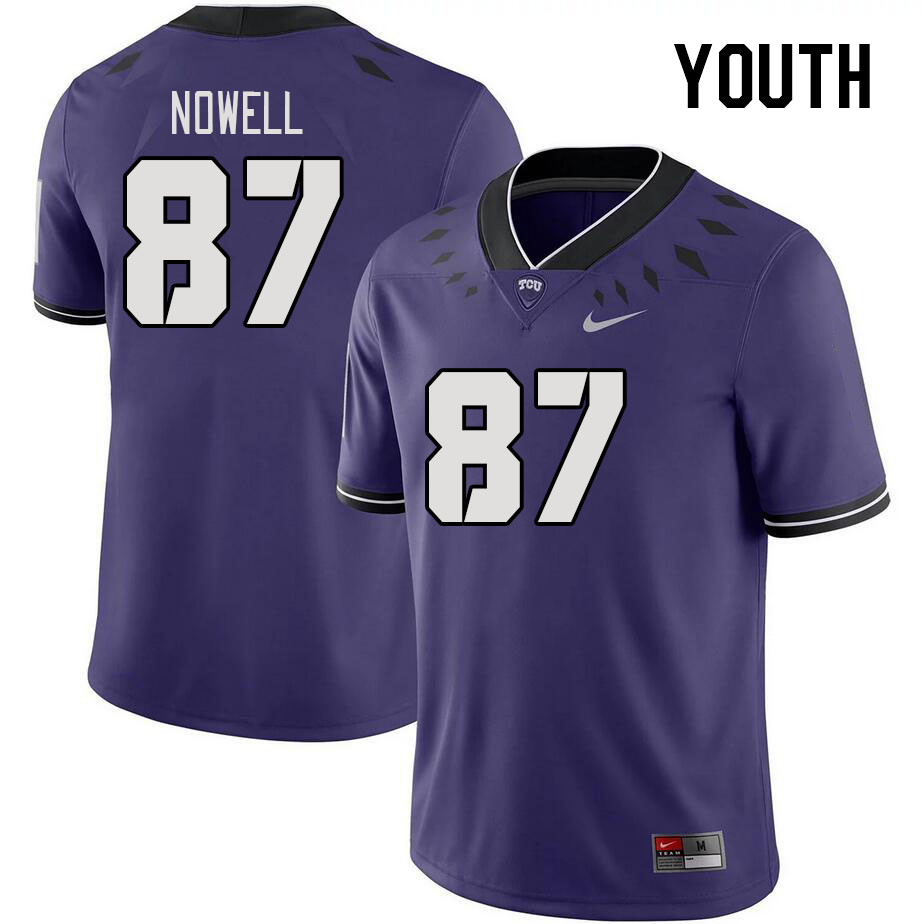 Youth #87 Blake Nowell TCU Horned Frogs 2023 College Footbal Jerseys Stitched-Purple - Click Image to Close